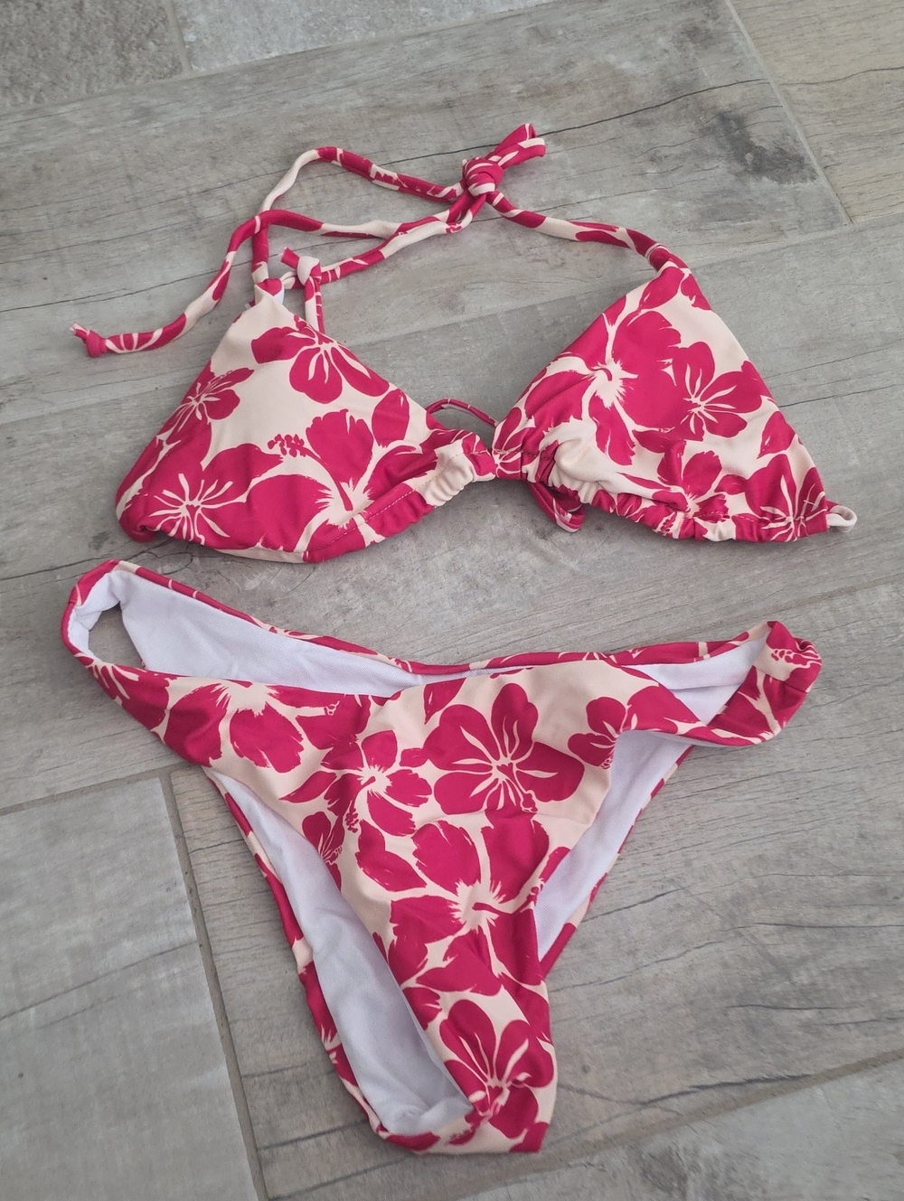 NWOT Dark Red And Cream Floral Two-Piece Bikini Set
